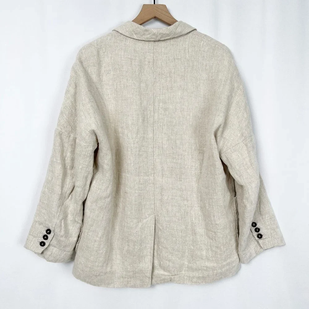 Zara Timeless Collection Linen Double Breasted Oversized Blazer Jacket Long Coat - Picture 5 of 6